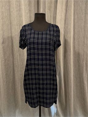 Max Studio Navy Windowpane Plaid Shift Dress